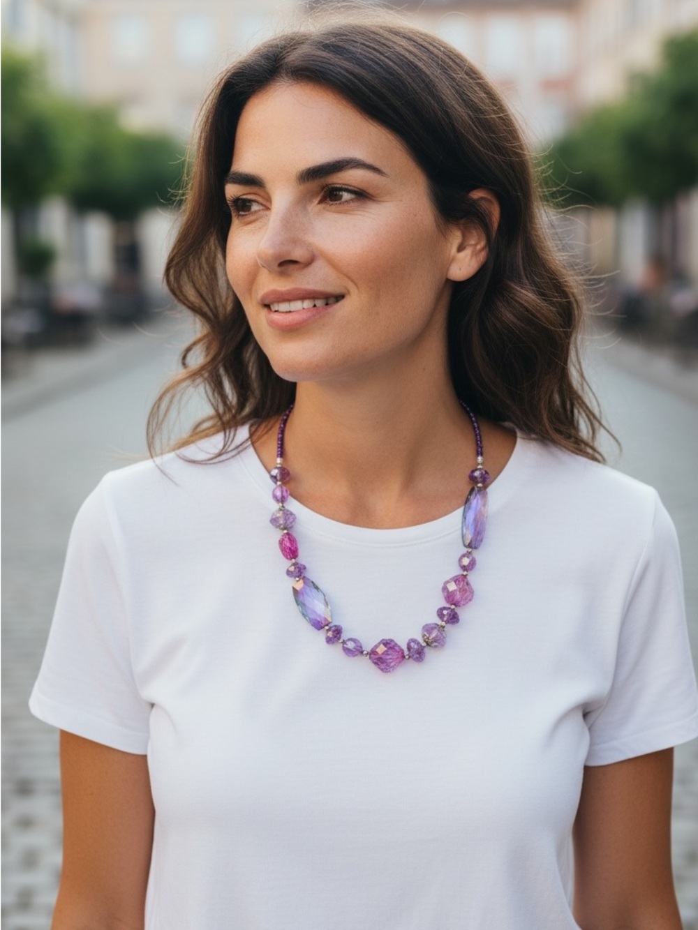 Pink Crystal Beaded Choker Necklace - Women's Jewelry